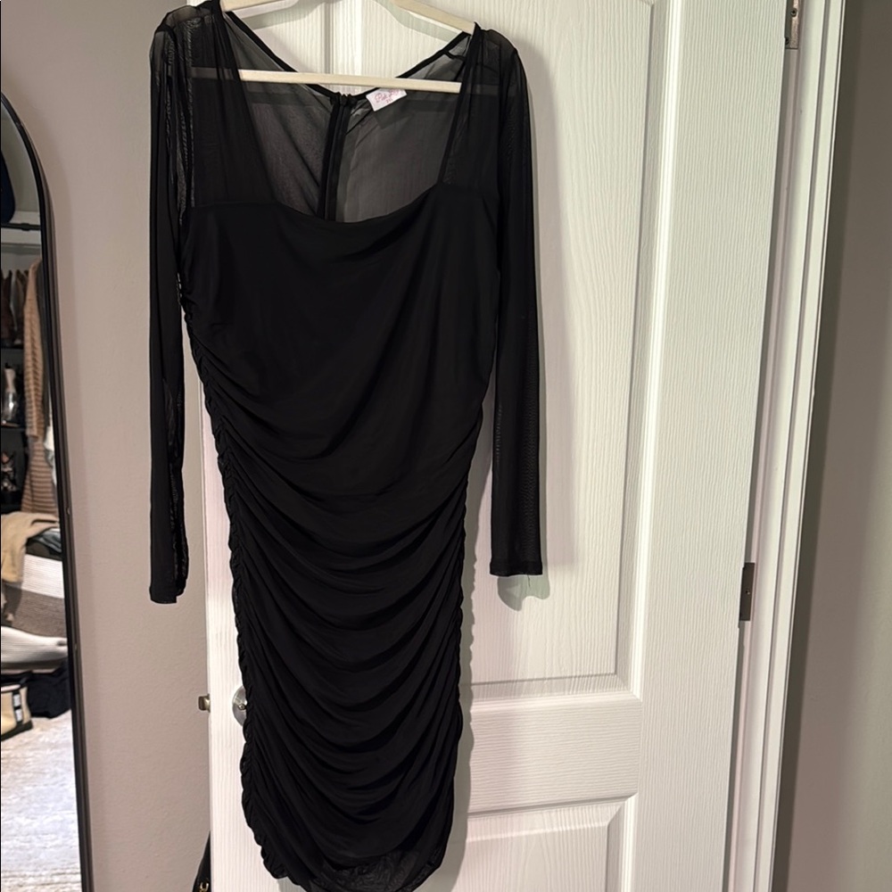 Pink Lily Elegant Black Mesh Long Sleeve Dress